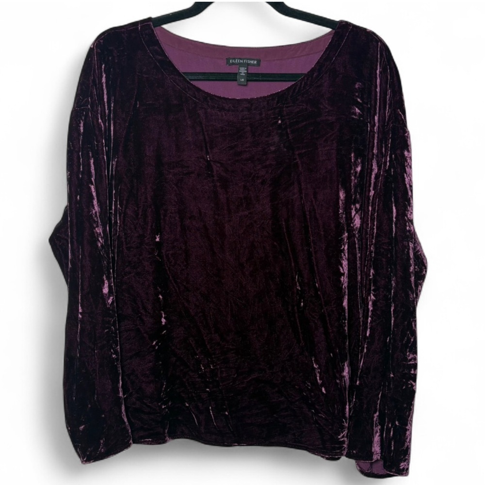 Eileen Fisher Purple Velvet Velour Top Silk Blend Women’s Large